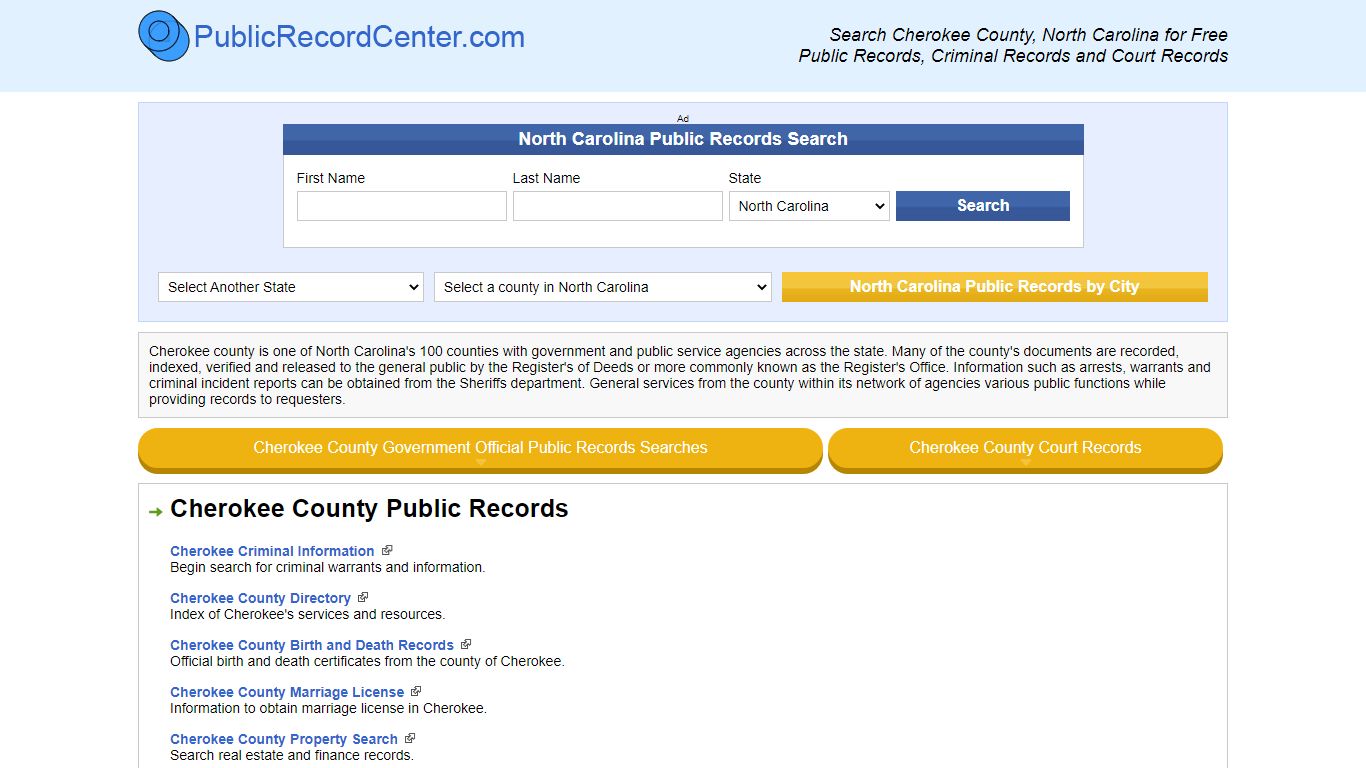 Cherokee County North Carolina Free Public Records - Court Records ...